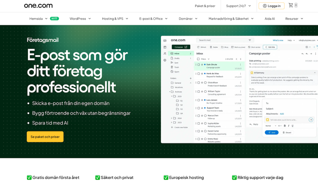 One.com e-post med domän