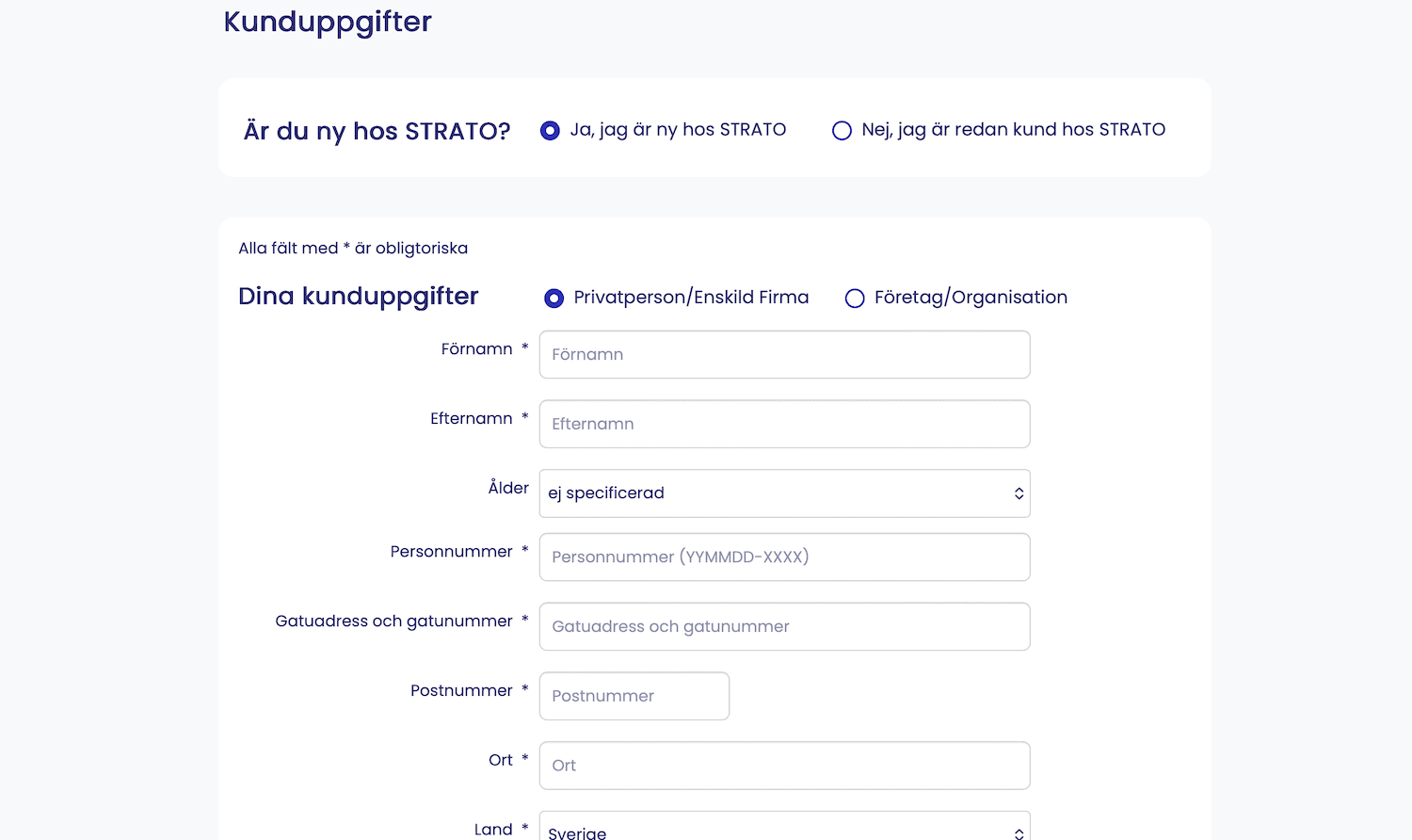 Strato webbhotell kunduppgifter i varukorg